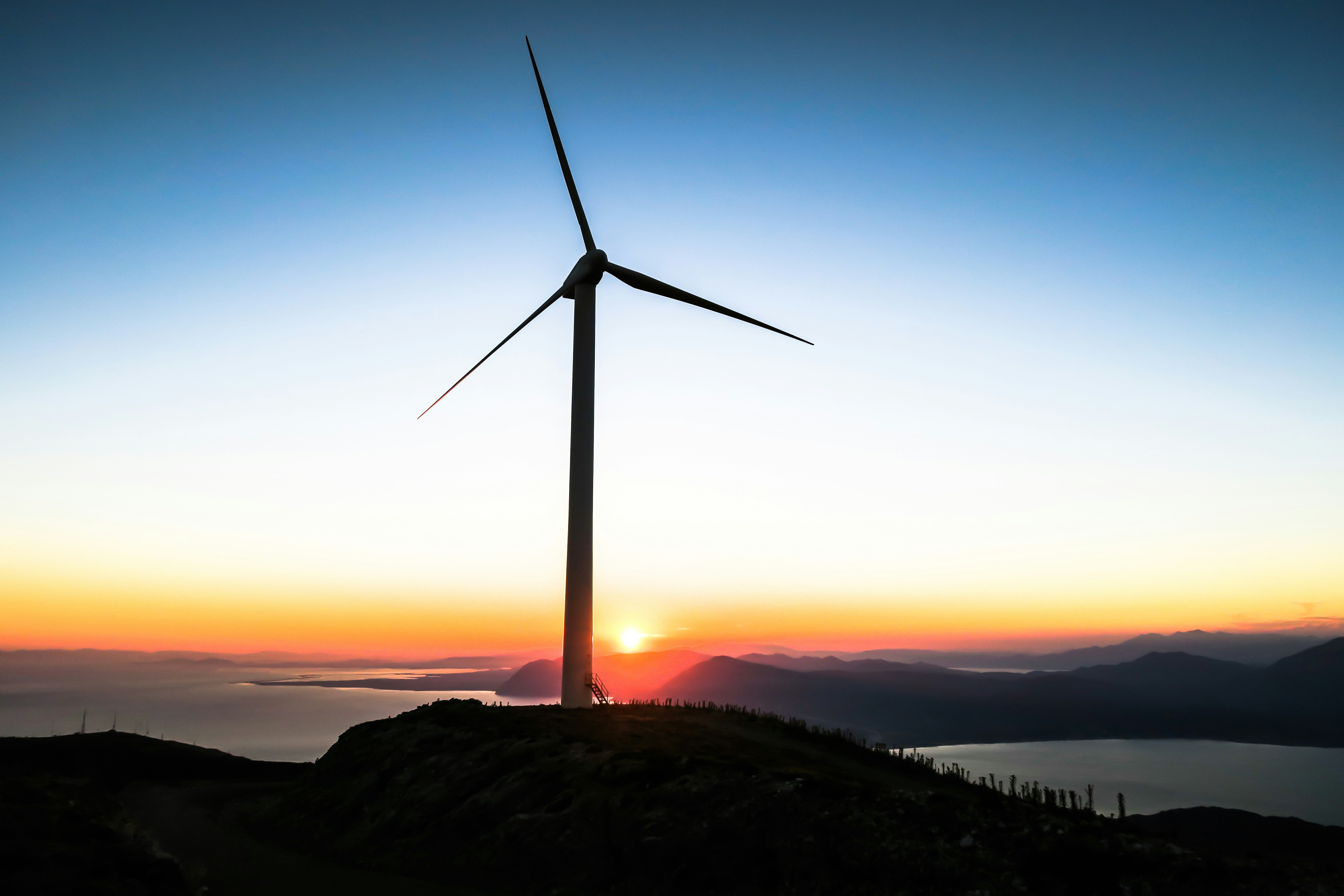 wind turbine at dusk